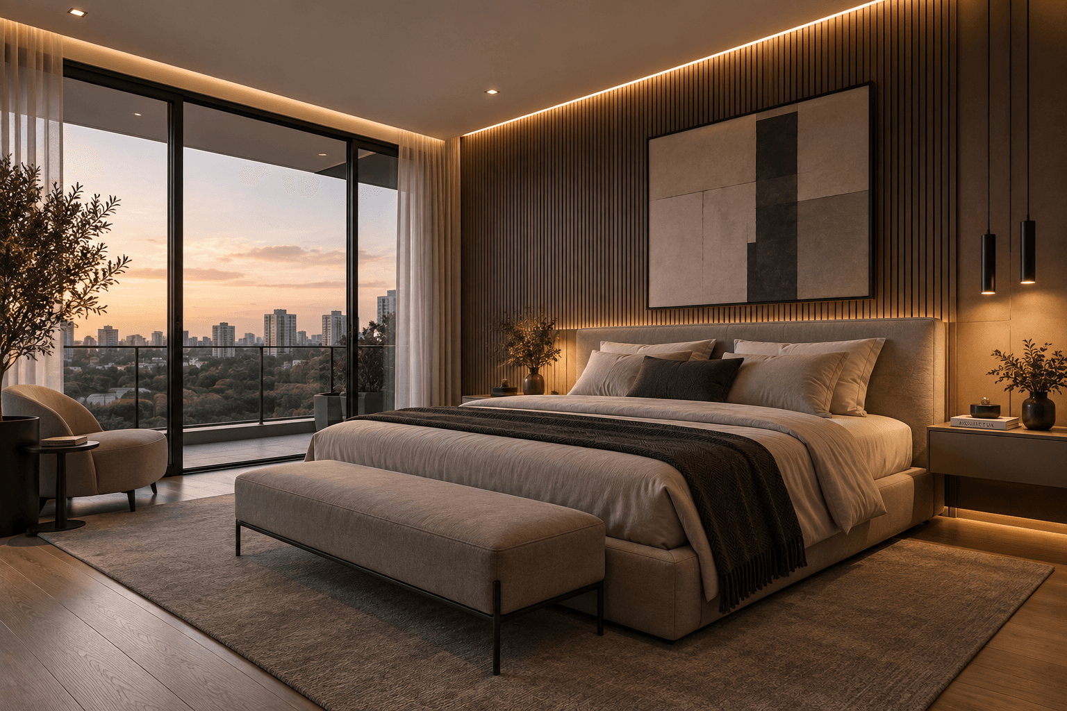 Suíte: O quarto e a cidade ao fundo